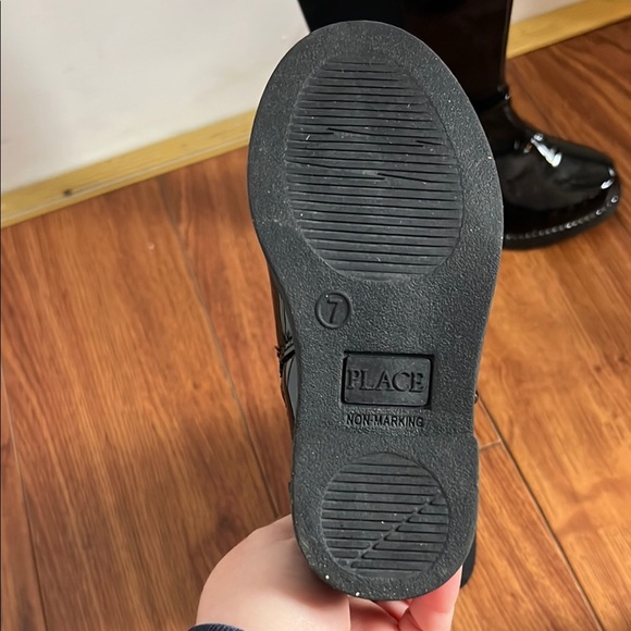 Black Patent Leather Boots with Bow Accent - Picture 3 of 4